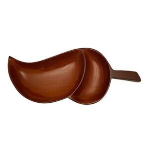 Mid-Century Modern Hand Carved Acorn Shape Mahogany Two-Section Serving Platter